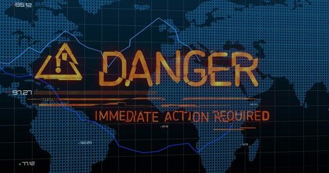 Global Alert Dashboard Showing Danger Warning and Immediate Action Required Overlay