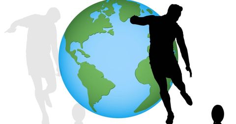 Silhouette of Rugby Players Balancing Earth