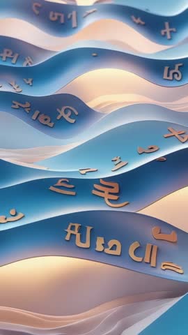 Vertical Futuristic Ribbons Flowing with Golden Symbols and Soft Light — Abstract Motion