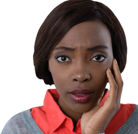 Transparent Portrait of Surprised Woman with Hand on Chin