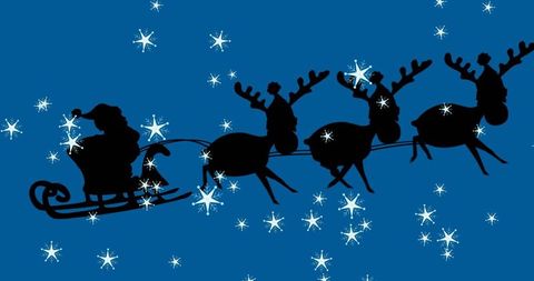 Silhouette of Santa on Sleigh with Reindeer in Starry Winter Sky
