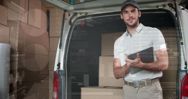 Courier Packing Delivery Van with Digital Interface Overlay - Download Free Stock Images Pikwizard.com