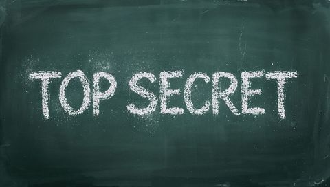 Worn chalkboard displaying top secret in bold distressed chalk lettering