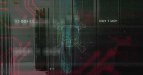 Cybersecurity Threat Concept with Skull and Binary Code on Server - Download Free Stock Images Pikwizard.com