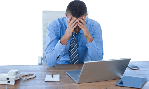 Transparent Businessman Holding Head in Distress in Office - Download Free Stock Videos Pikwizard.com