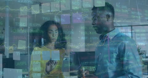 Diverse Business Professionals Analyzing Stock Market Data