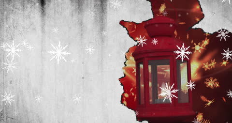 Festive Red Lantern with Falling Snow and Snowflakes