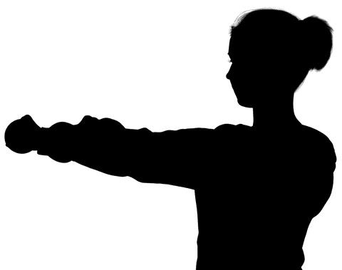 Transparent silhouette of woman holding dumbbell for fitness and health