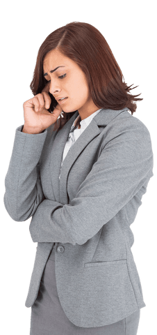 Worried Hispanic Businesswoman Making Phone Call Transparent