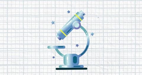 Colorful Microscope Icon on Gridded Background for Scientific Education