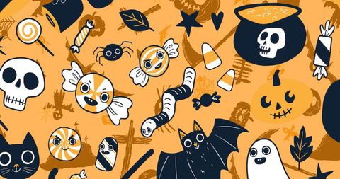 Playful Halloween Characters on Vibrant Yellow Background - Download Free Stock Images Pikwizard.com