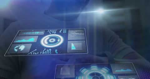 Futuristic digital interface overlaying smartwatch use