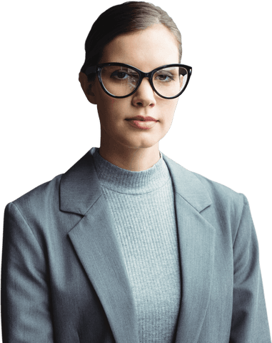 Transparent Businesswoman in Professional Attire with Glasses