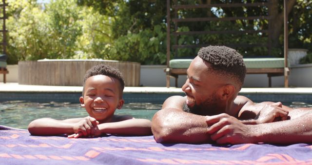 Father and Son Enjoying Sunny Day in Swimming Pool - Download Free Stock Images Pikwizard.com