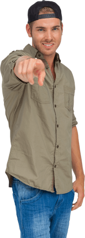confident young man wearing backward cap pointing forward transparent - Download Free Stock Videos Pikwizard.com