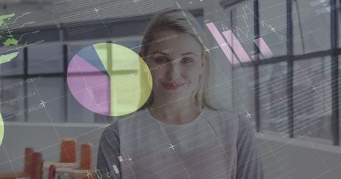 Caucasian Businesswoman Analyzing Digital Data Interface