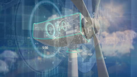 Futuristic Medical Network Overlaid on Wind Turbine Imagery