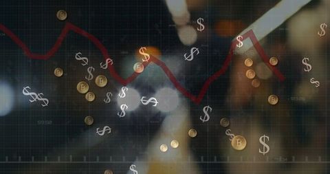Cryptocurrency market analysis with dollar and bitcoin symbols