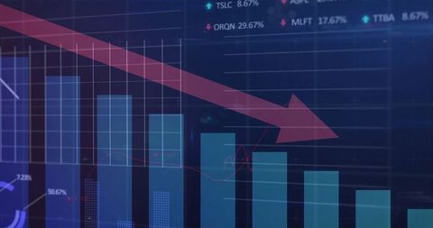 Downward Trend Arrow Over Digital Trading Bar Graph Interface