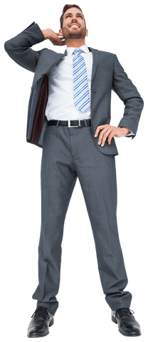 Confident Businessman Smiling While Standing on Transparent Background