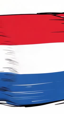 Vertical video animating hand drawn Netherlands flag waving with brushstroke motion