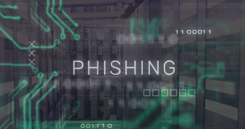 Phishing warning with secure server background and futuristic overlay