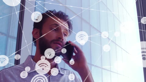 Businessman Using Smartphone with Network of Digital Connections