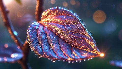 Glowing Leaf with Dewdrops at Ethereal Dawn - Download Free Stock Images Pikwizard.com
