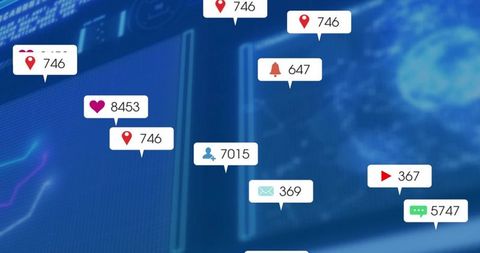 Interactive Digital Interface with Moving Social Media Notifications