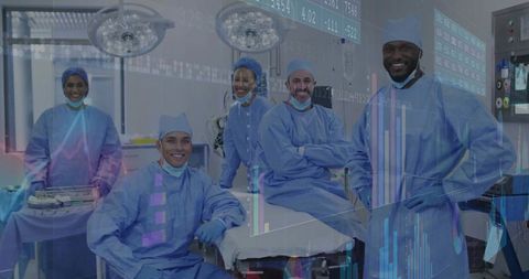 Medical team wearing surgical gowns in operating room