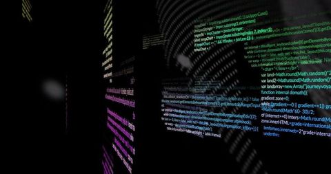Futuristic neon code panels in virtual 3d space
