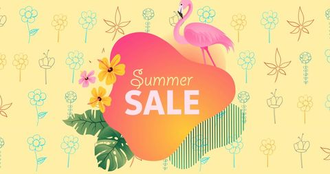 Vibrant Summer Sale Banner With Flamingo and Flowers - Download Free Stock Images Pikwizard.com