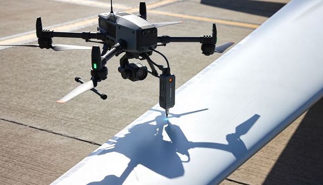 Autonomous Inspection Drone Hovering Over Aircraft Wing Scanning Fasteners with Sensor