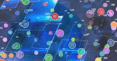 Global Digital Network with Data Processing Interface and Connectivity Icons - Download Free Stock Images Pikwizard.com