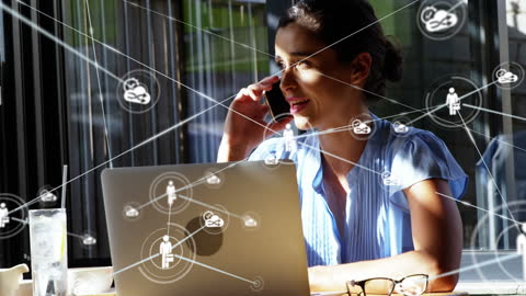 Businesswoman Networking on Smartphone with Digital Connections