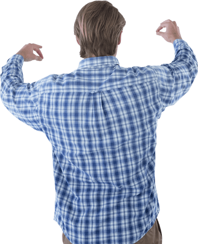 man in blue checkered shirt flexing muscles communicating strength - Download Free Stock Videos Pikwizard.com
