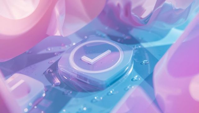 Futuristic Check-Mark Button in Pastel Digital Landscape