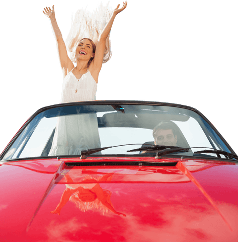 joyful couple exploring in red convertible with transparent background - Download Free Stock Videos Pikwizard.com