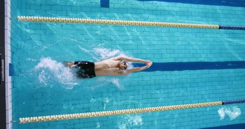 Athletic Man Swimming Laps in Indoor Pool