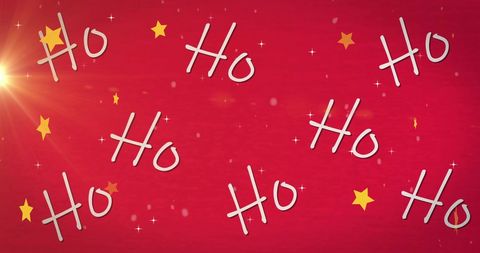 Festive Ho Ho Ho with Stars on Vibrant Red Background