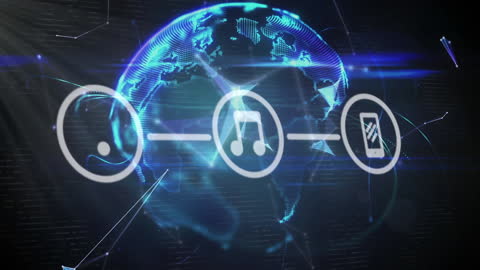 Digital Connections Overlaying Glowing Earth Animation