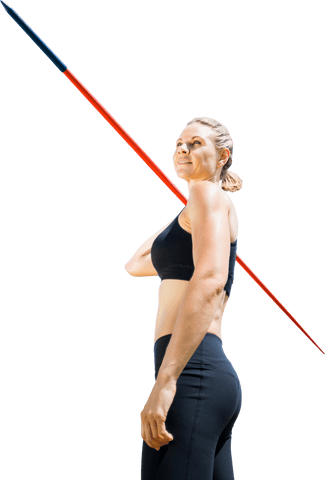 Caucasian woman holding javelin sport competition transparent background