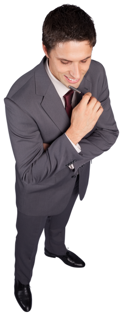 Confident Caucasian Businessman Holding Pen on Transparent Background - Download Free Stock Videos Pikwizard.com