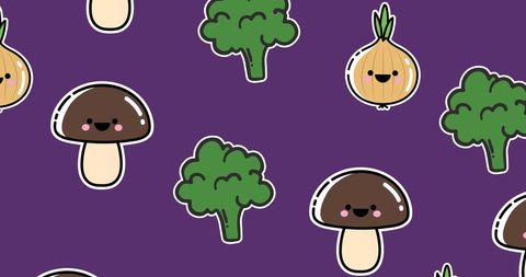 Cute Cartoon Vegetable Icons Pattern on Purple Background - Download Free Stock Images Pikwizard.com