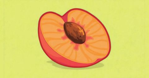 Halved peach with vibrant orange flesh on pastel background