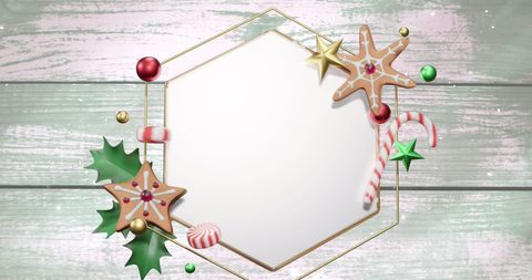 Festive Christmas Decorations with Hexagonal Sign and Snow