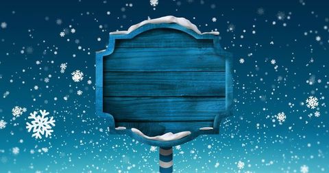 Blank Blue Wooden Winter Sign with Snowflakes