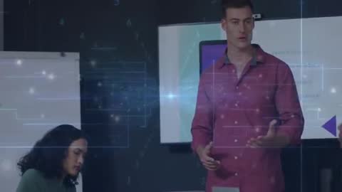 Dynamic Presentation with Futuristic Data Visualization in Modern Office
