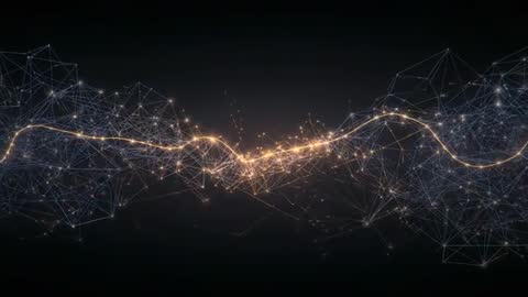 Glowing Data Waveform Linking Mesh Networks with Pulsing Sparks for Futuristic Motion