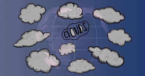 Hand-Drawn Clouds Flying Around Global Motif Digital Art - Download Free Stock Images Pikwizard.com